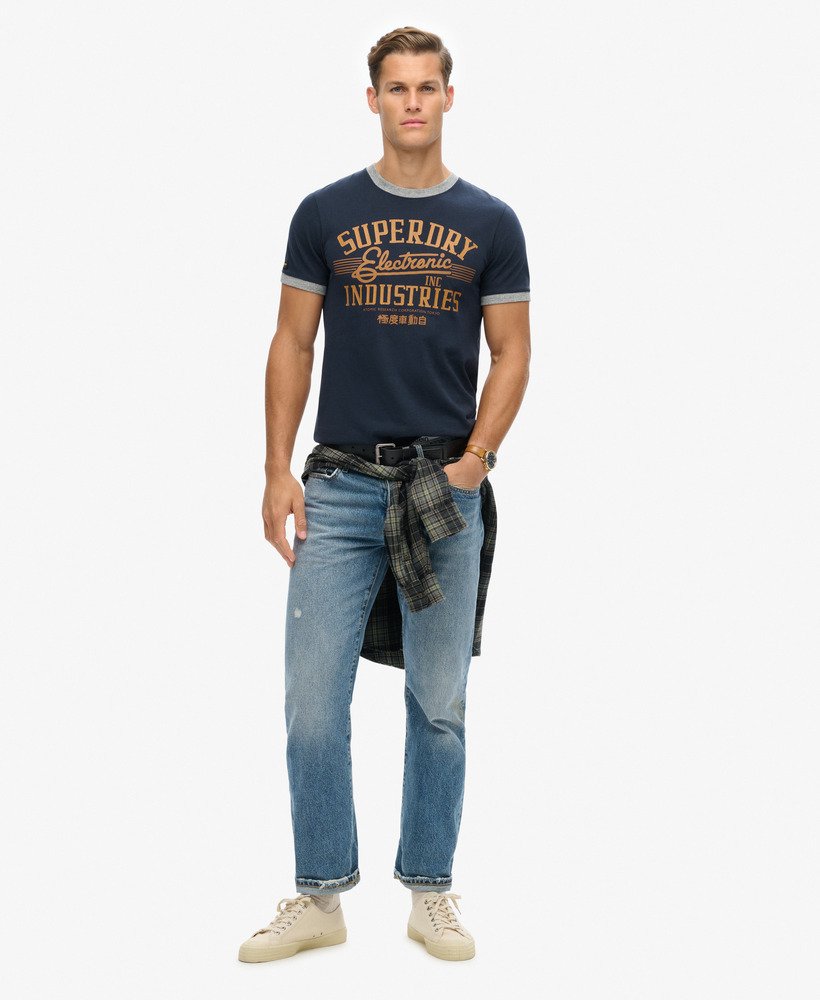 camiseta gráfica ringer workwear na cor eclipse navyathletic grey mescl