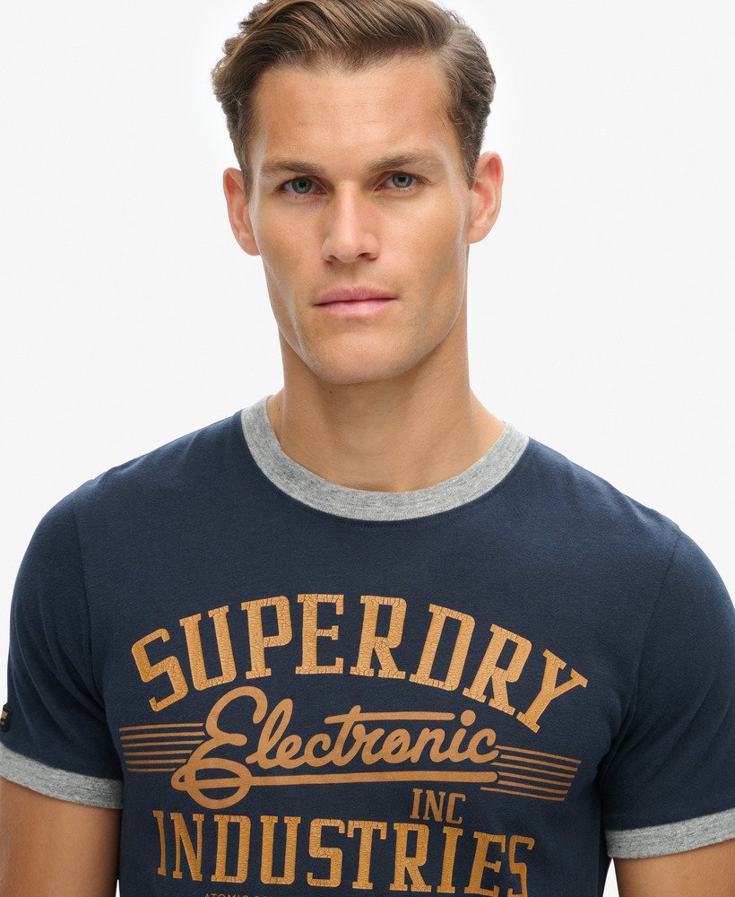 camiseta gráfica ringer workwear na cor eclipse navyathletic grey mescl