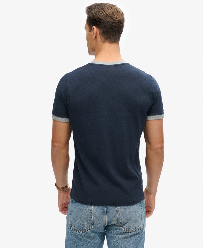 camiseta gráfica ringer workwear na cor eclipse navyathletic grey mescl