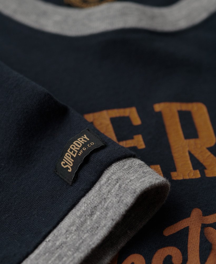 camiseta gráfica ringer workwear na cor eclipse navyathletic grey mescl
