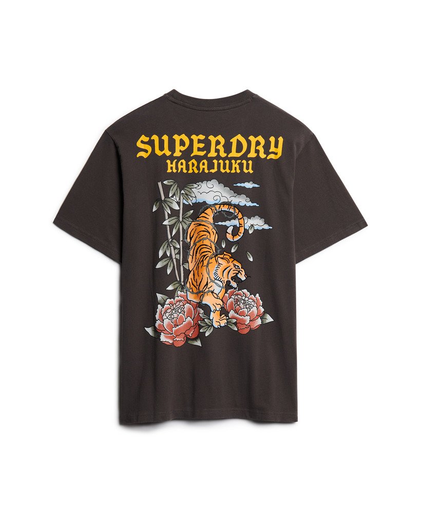 camiseta folgada com estampa de tatuagem na cor preto vintage