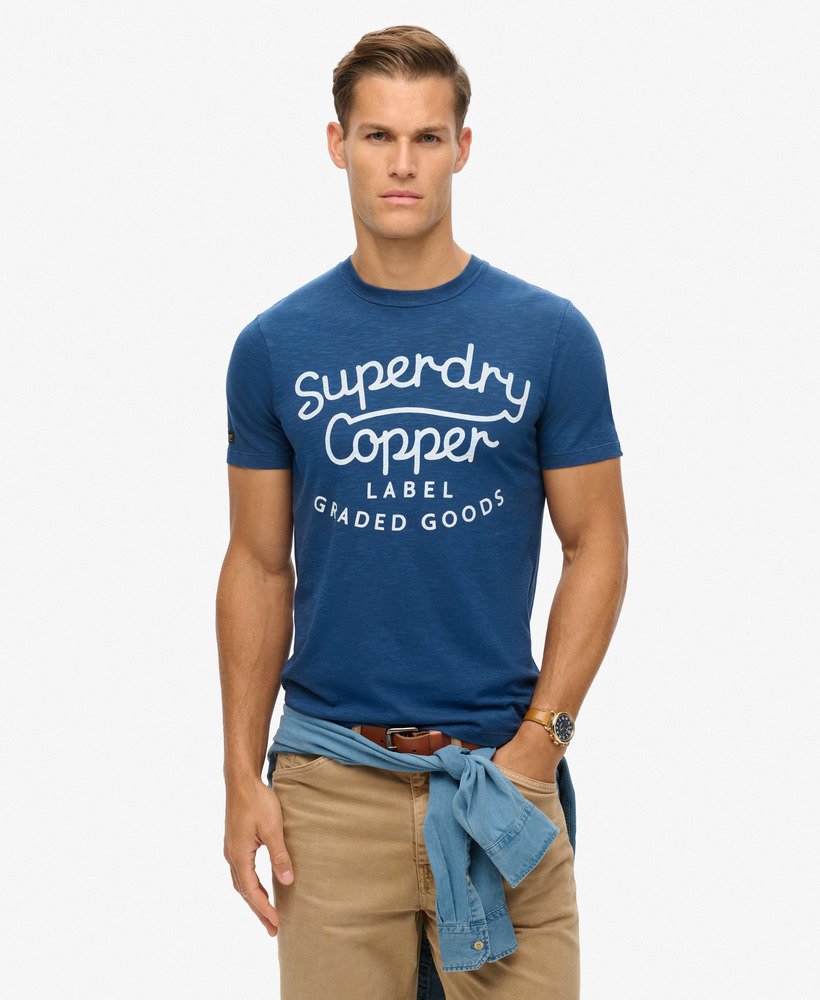 camiseta copper label script em tecido pilot mid blue slub