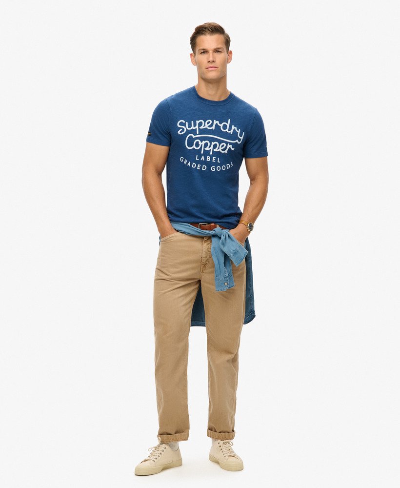 camiseta copper label script em tecido pilot mid blue slub