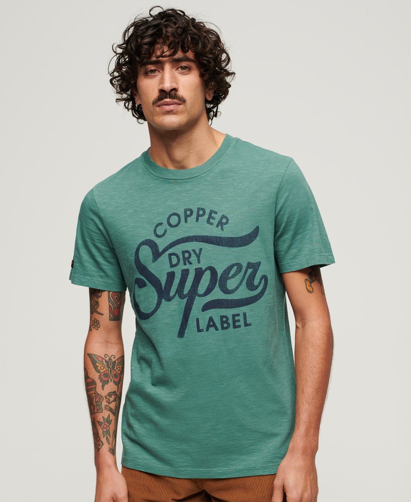 camiseta copper label script em tecido drius green slub