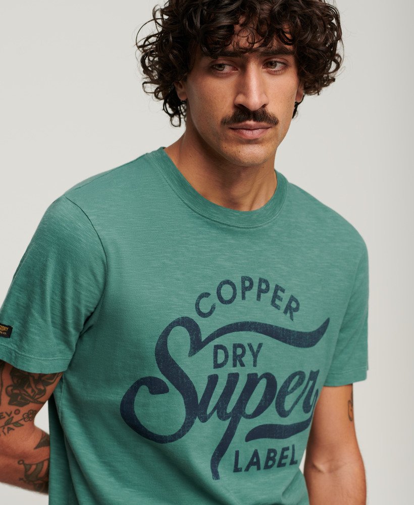 camiseta copper label script em tecido drius green slub