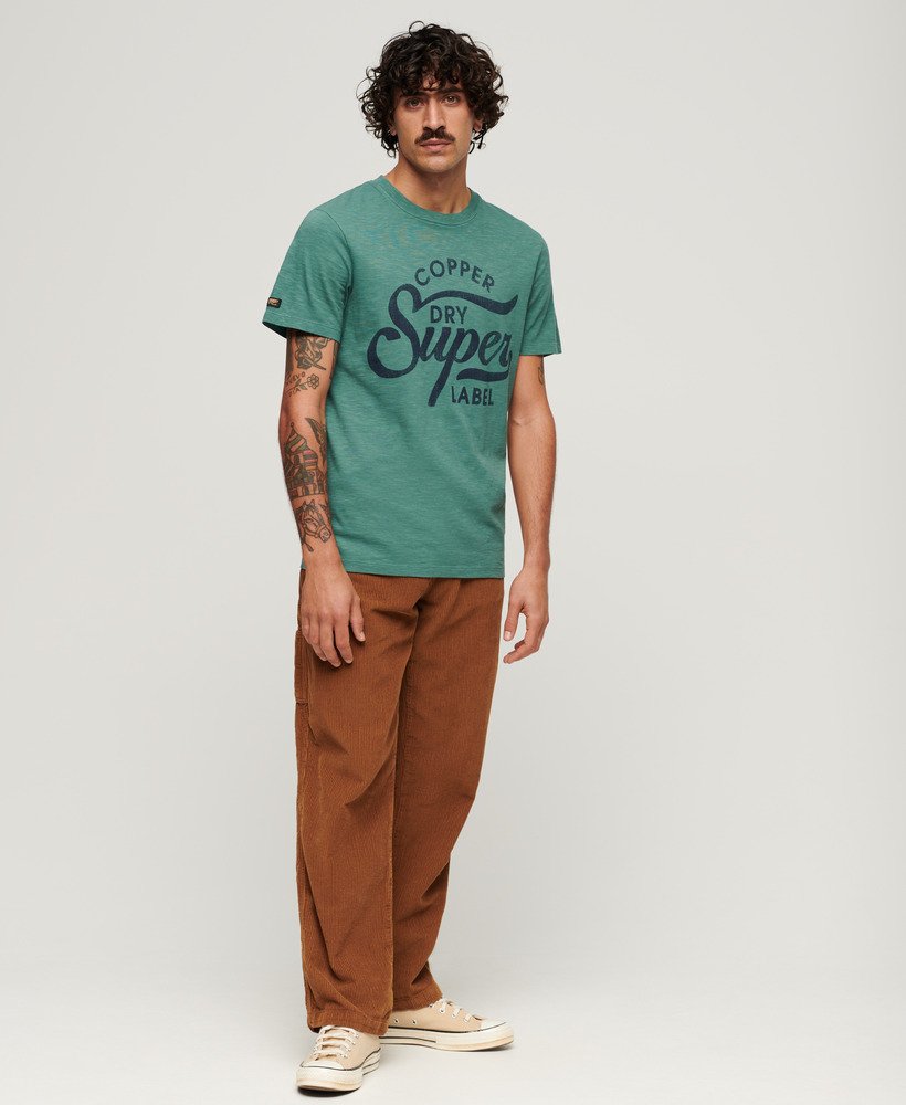 camiseta copper label script em tecido drius green slub