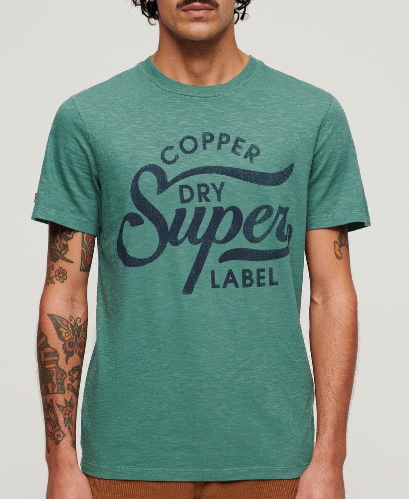 camiseta copper label script em tecido drius green slub
