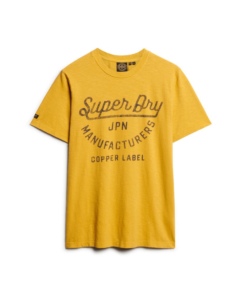 camiseta copper label script em tecido flamê amarelo pigmentado.
