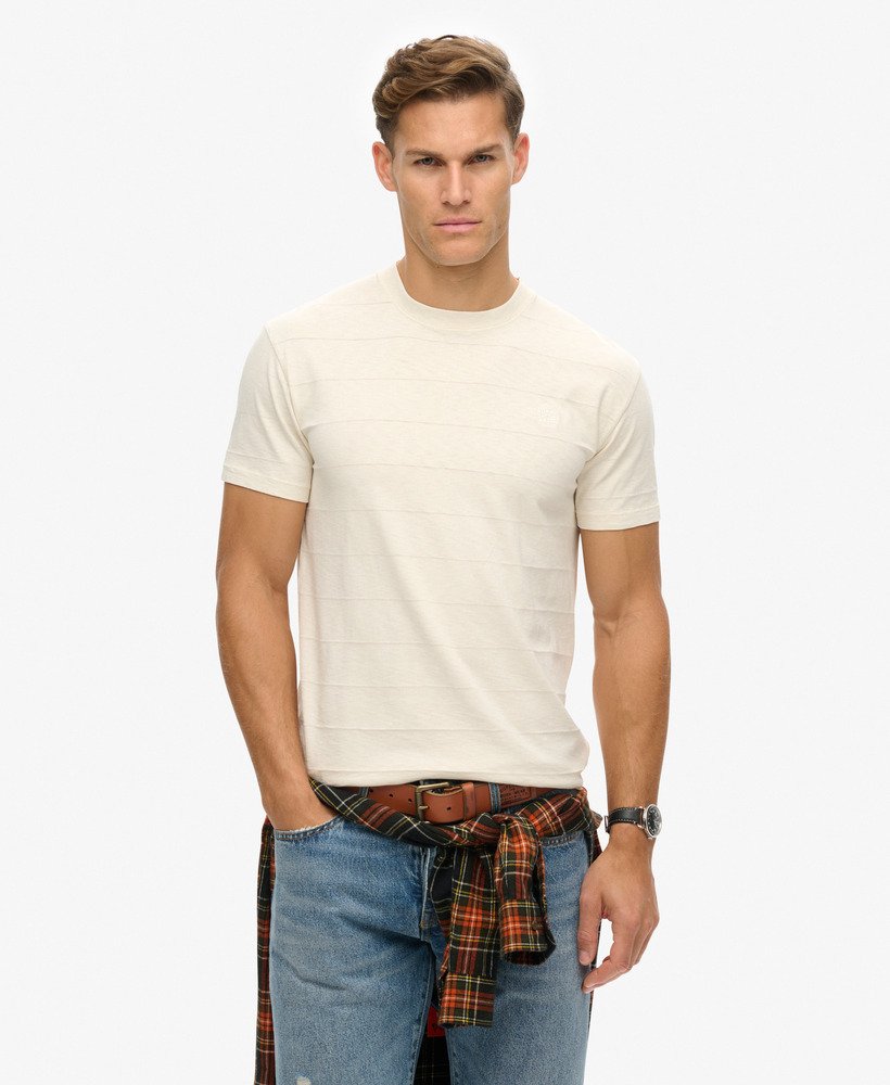 camiseta de algodão orgânico com textura vintage na cor areia branca