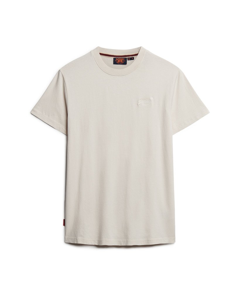 camiseta essential de algodão orgânico com logo bordado na cor areia branca
