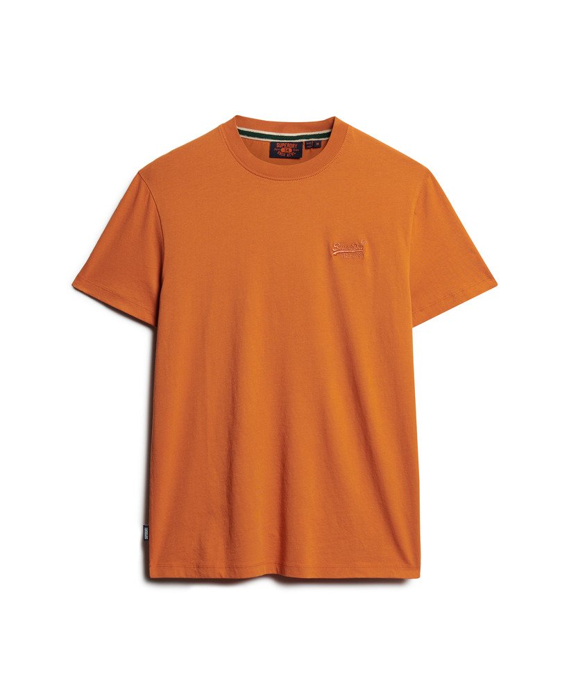 camiseta essential de algodão orgânico com logo bordado na cor laranja mojave
