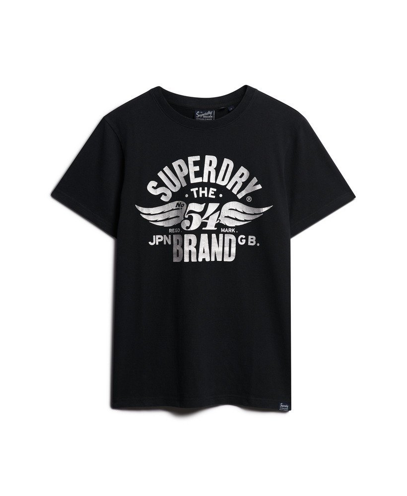 camiseta clássica com estampa gráfica repaginada na cor nero black mescla.