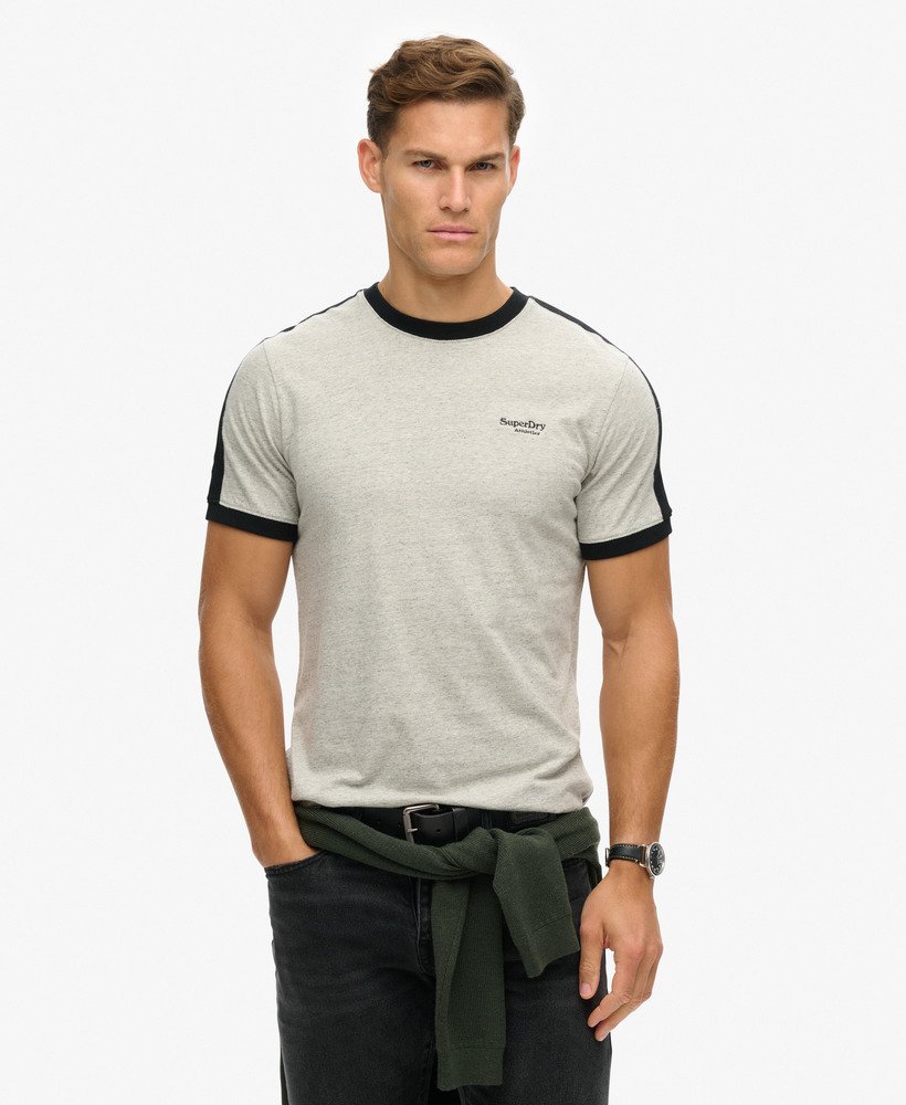 camiseta retrô essential logo em cinza mescladopreto