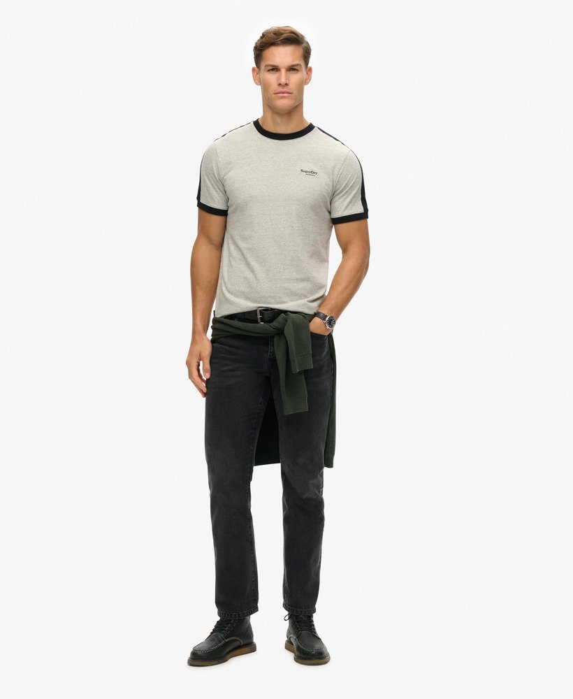 camiseta retrô essential logo em cinza mescladopreto