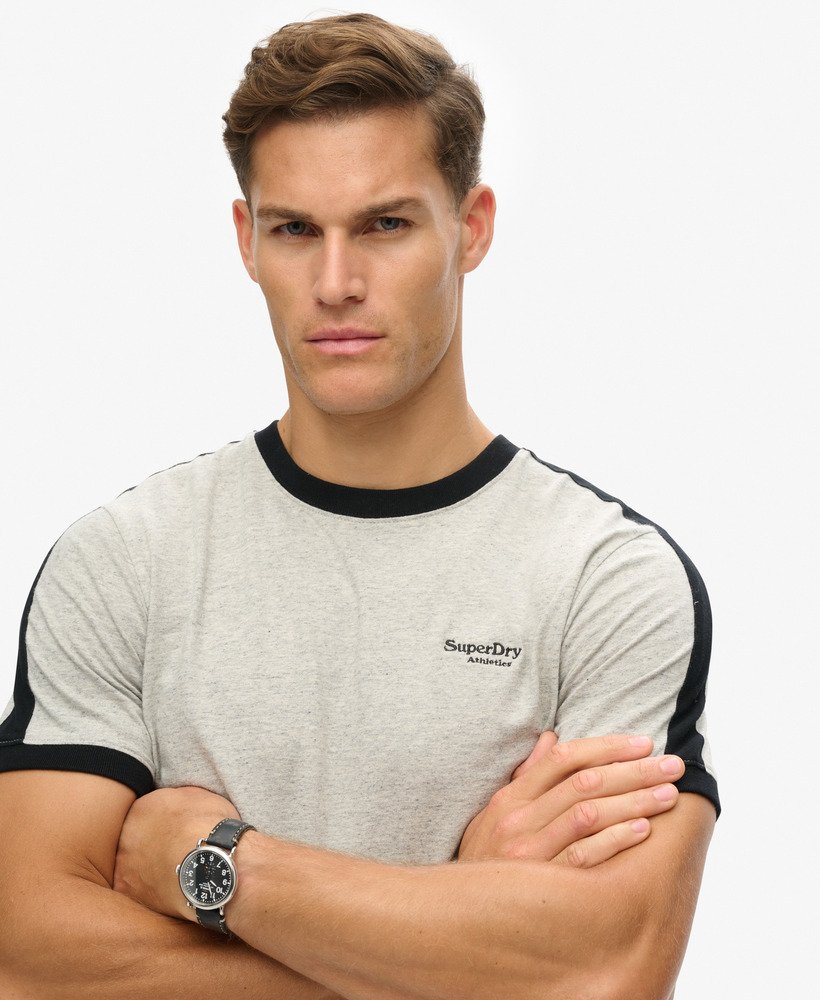 camiseta retrô essential logo em cinza mescladopreto