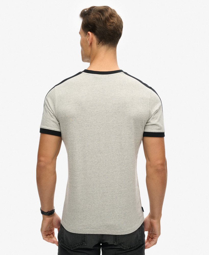 camiseta retrô essential logo em cinza mescladopreto
