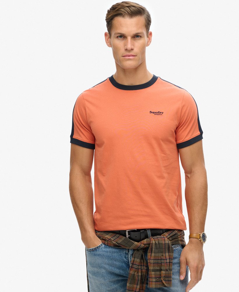 camiseta retrô essential logo em laranja mangaazul marinho eclipse