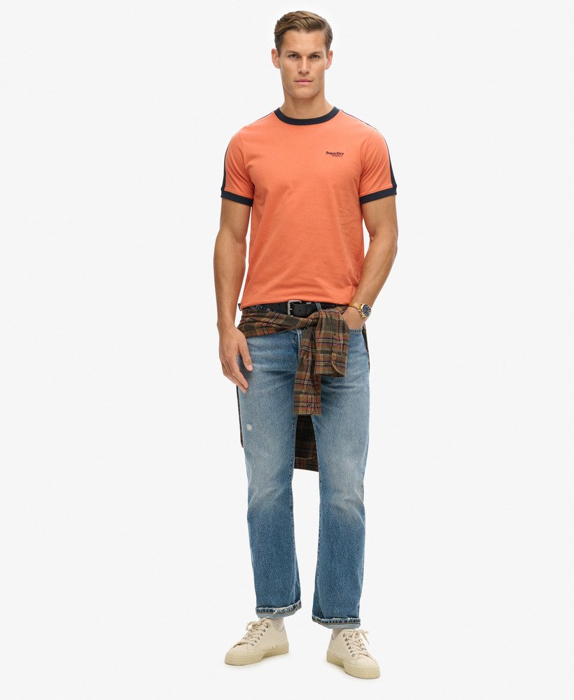 camiseta retrô essential logo em laranja mangaazul marinho eclipse