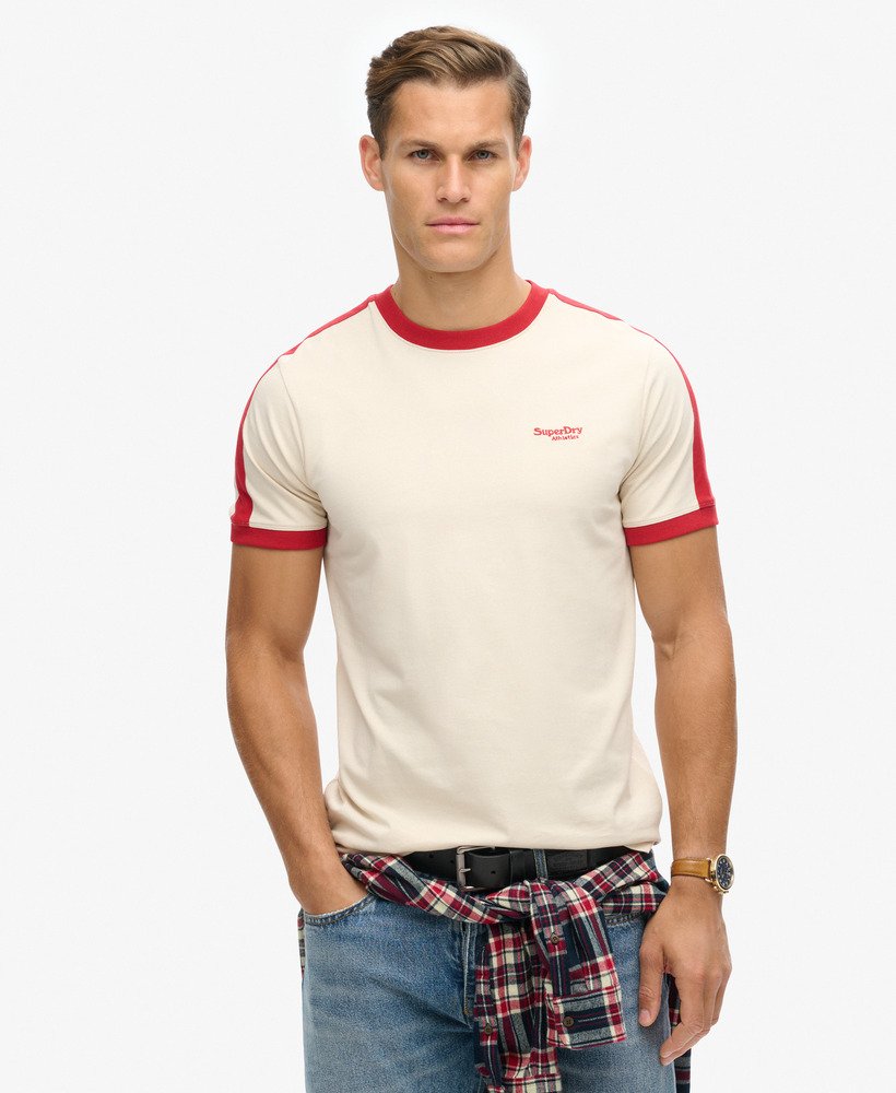 camiseta retrô essential logo na cor aveiavermelho pimenta