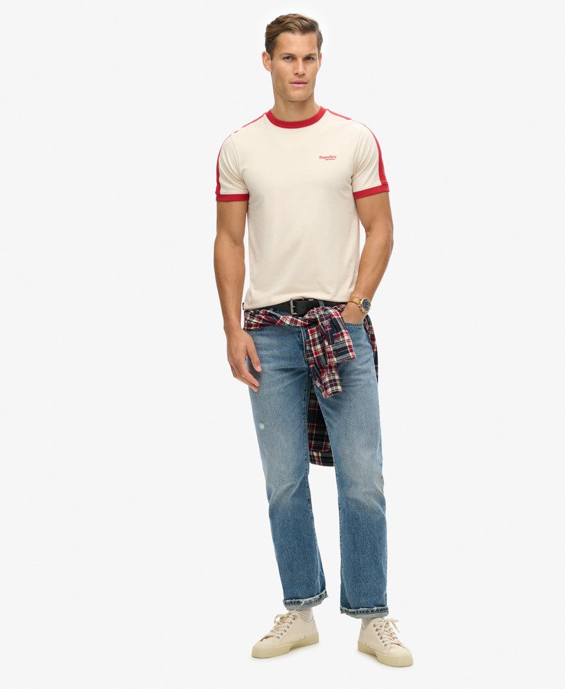 camiseta retrô essential logo na cor aveiavermelho pimenta
