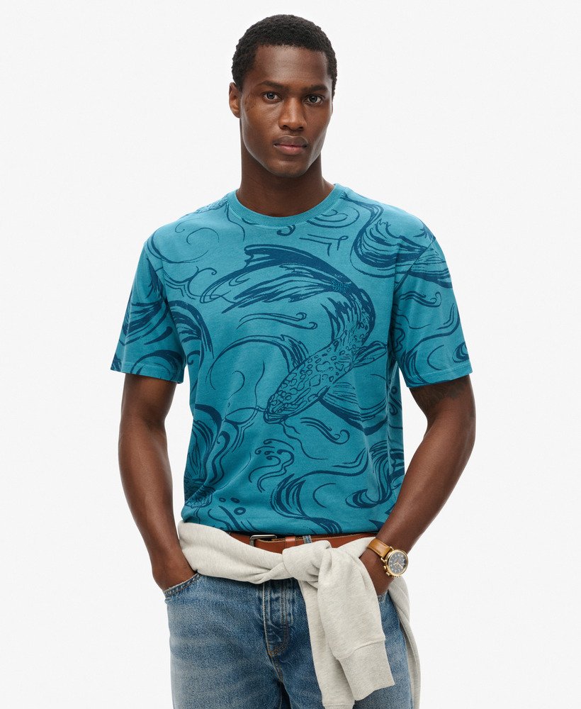 camiseta vintage tingida com estampa na cor azul quayside.