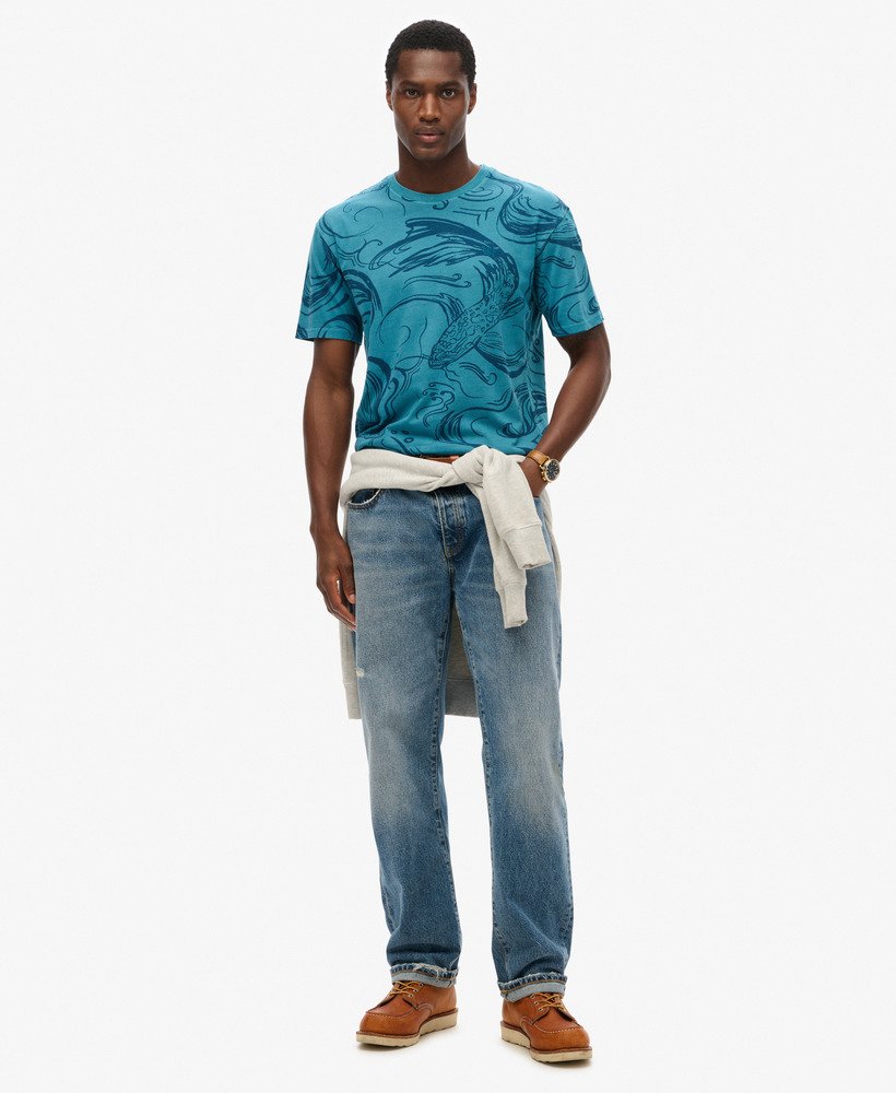 camiseta vintage tingida com estampa na cor azul quayside.