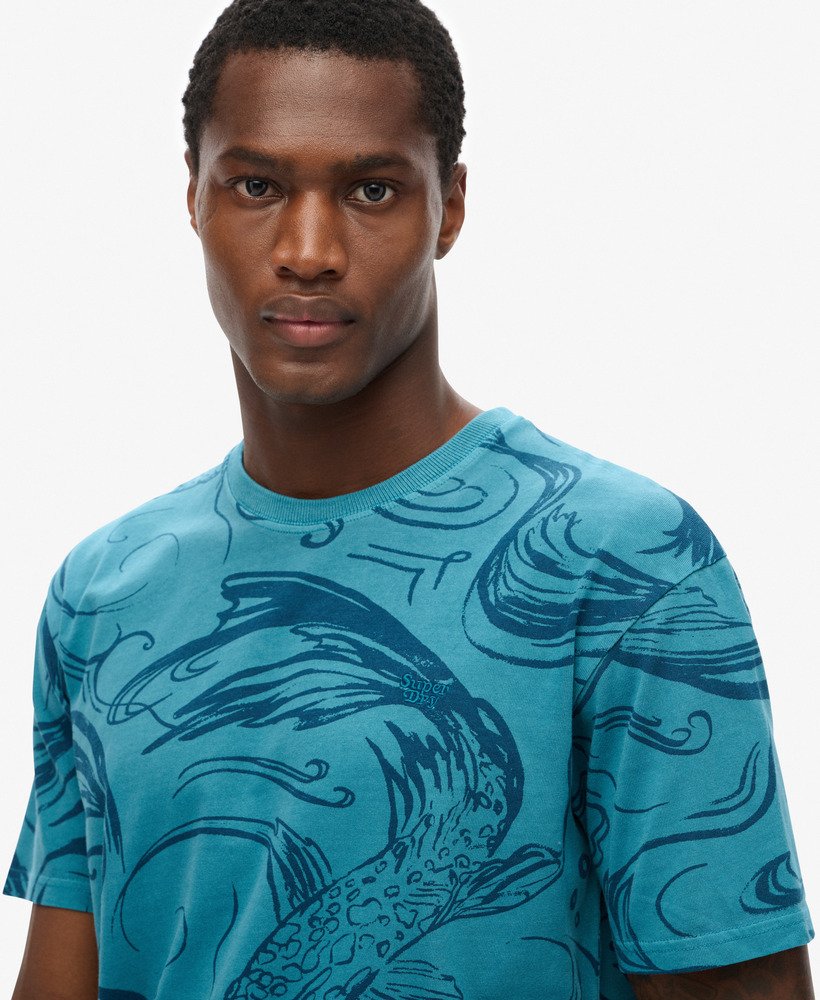 camiseta vintage tingida com estampa na cor azul quayside.