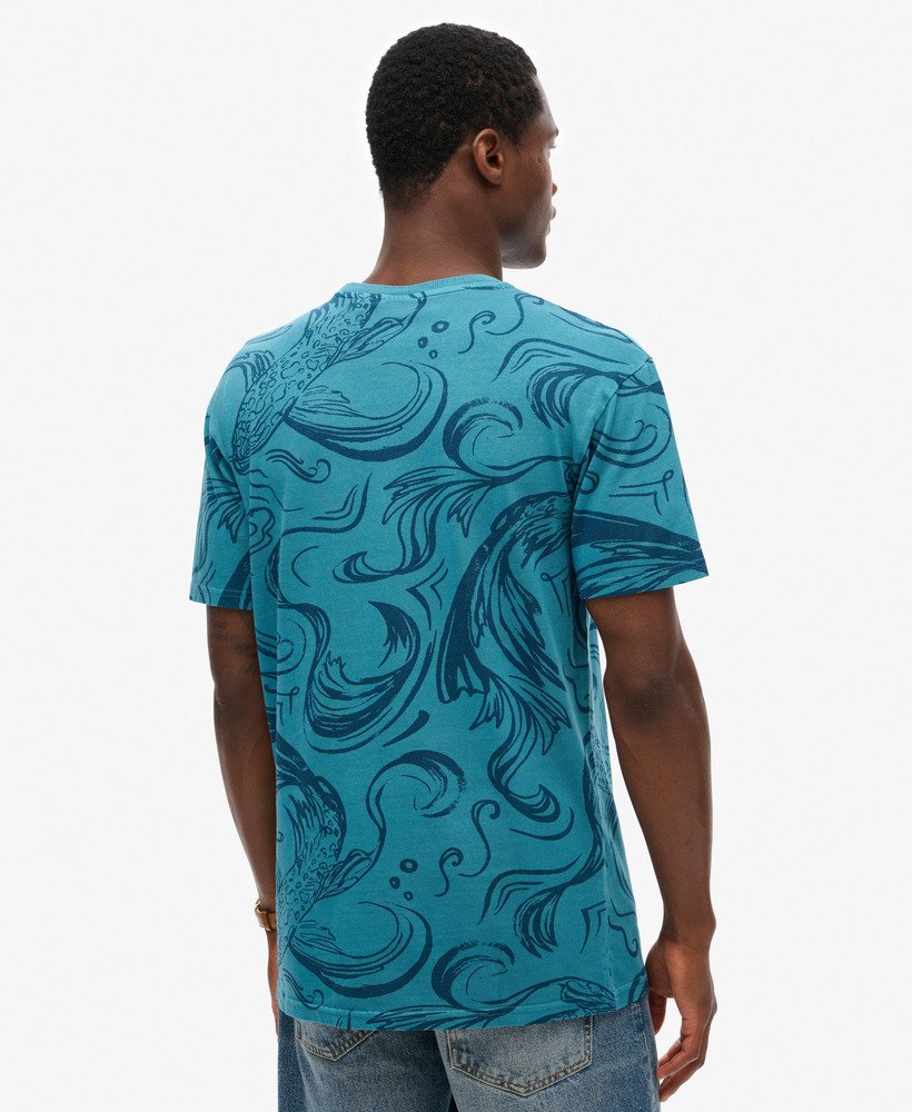 camiseta vintage tingida com estampa na cor azul quayside.
