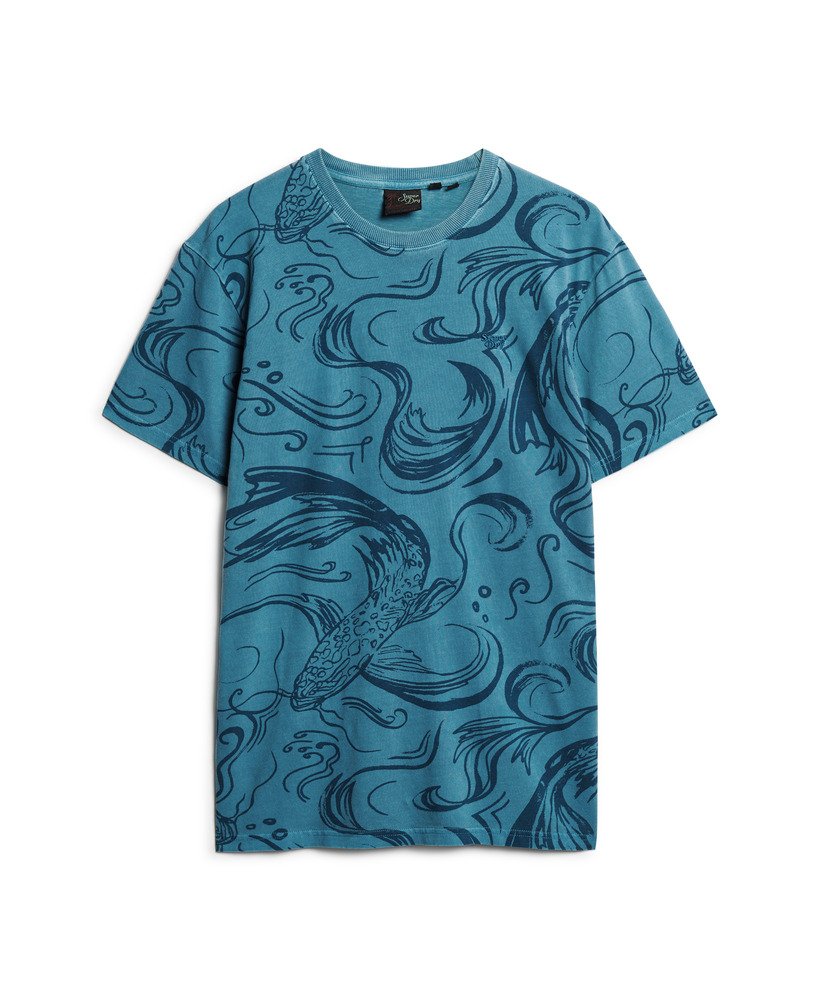 camiseta vintage tingida com estampa na cor azul quayside.