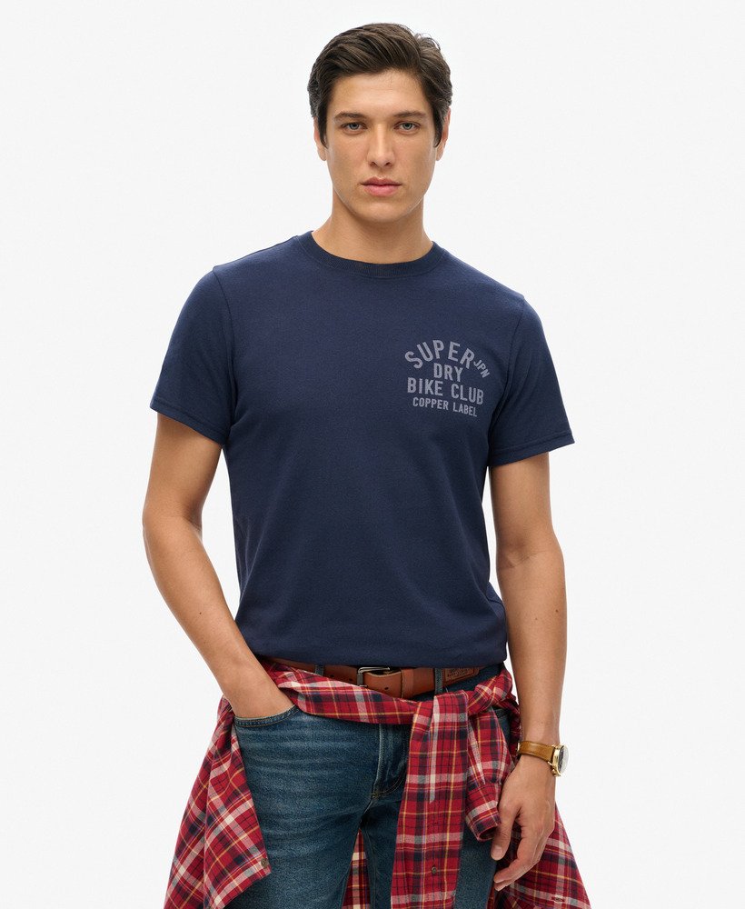 camiseta copper label com estampa no peito em azul marinho mesclado