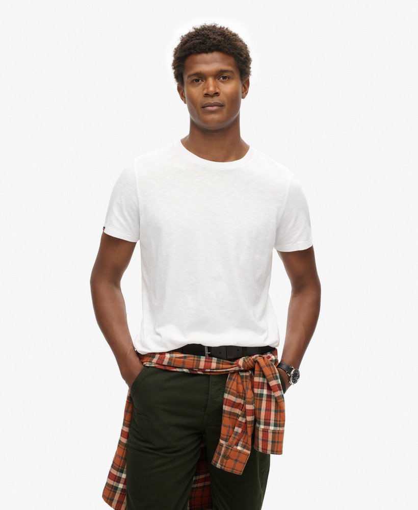 camiseta de manga curta com gola redonda em tecido texturizado na cor Óptica.