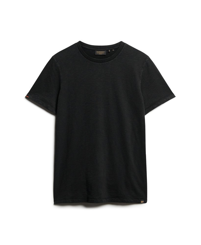 camiseta de manga curta com gola redonda em tecido texturizado preto.