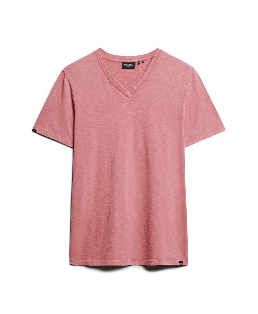 camiseta de manga curta com decote em v em tecido texturizado rosa mesa.