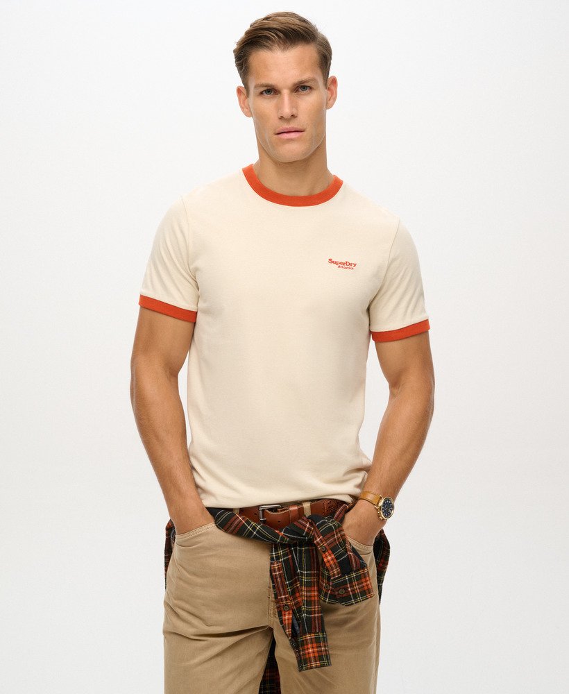camiseta essential logo ringer em oatmealdenim co rust