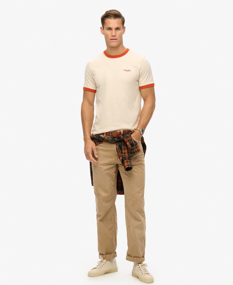 camiseta essential logo ringer em oatmealdenim co rust