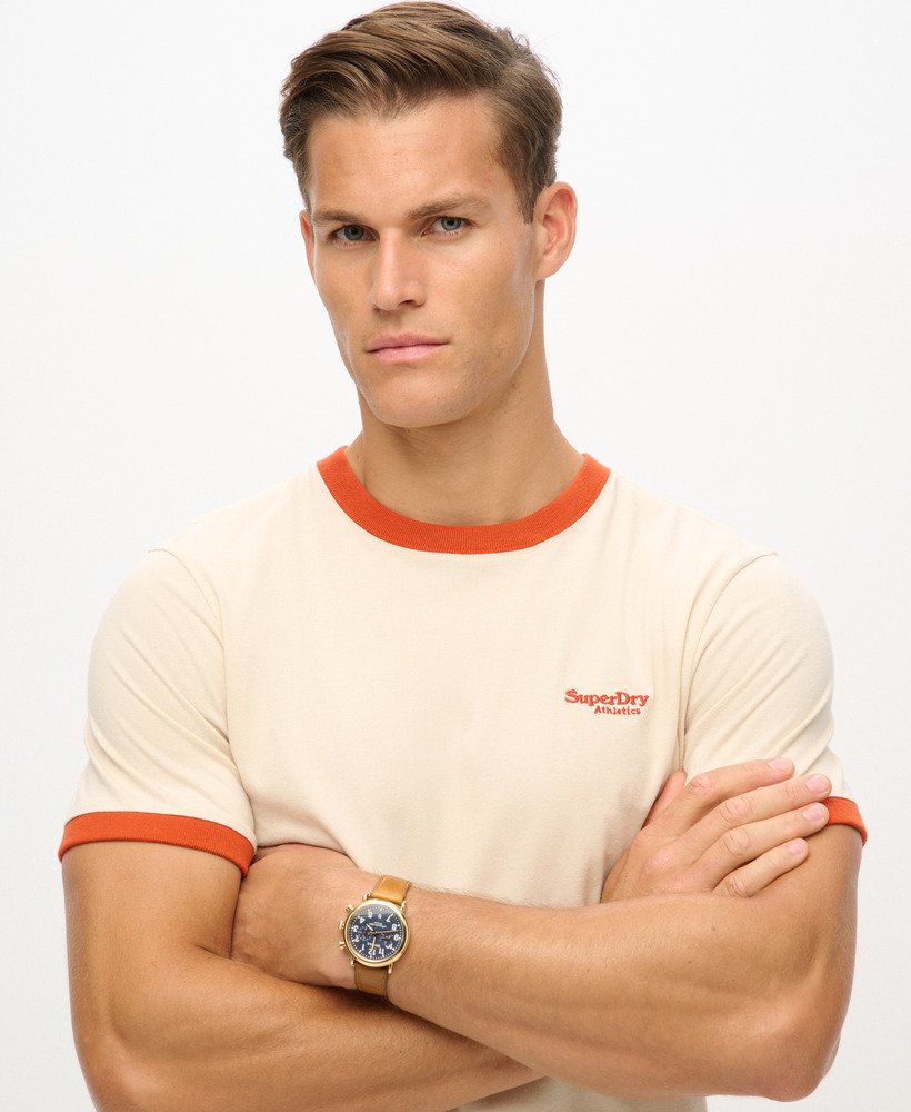 camiseta essential logo ringer em oatmealdenim co rust
