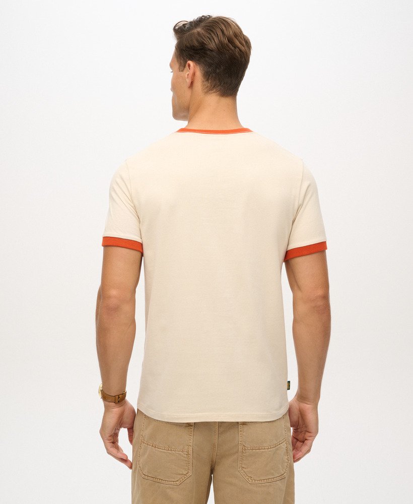 camiseta essential logo ringer em oatmealdenim co rust