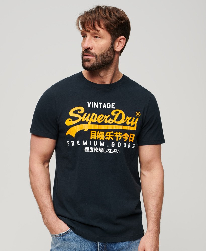 camiseta vintage logo duo na cor azul marinho eclipse
