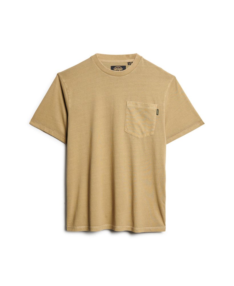 camiseta com bolso e costura contrastante na cor cappuccino lavado