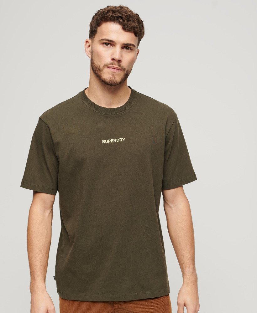 camiseta folgada com estampa de micro logo na cor cáqui militar.