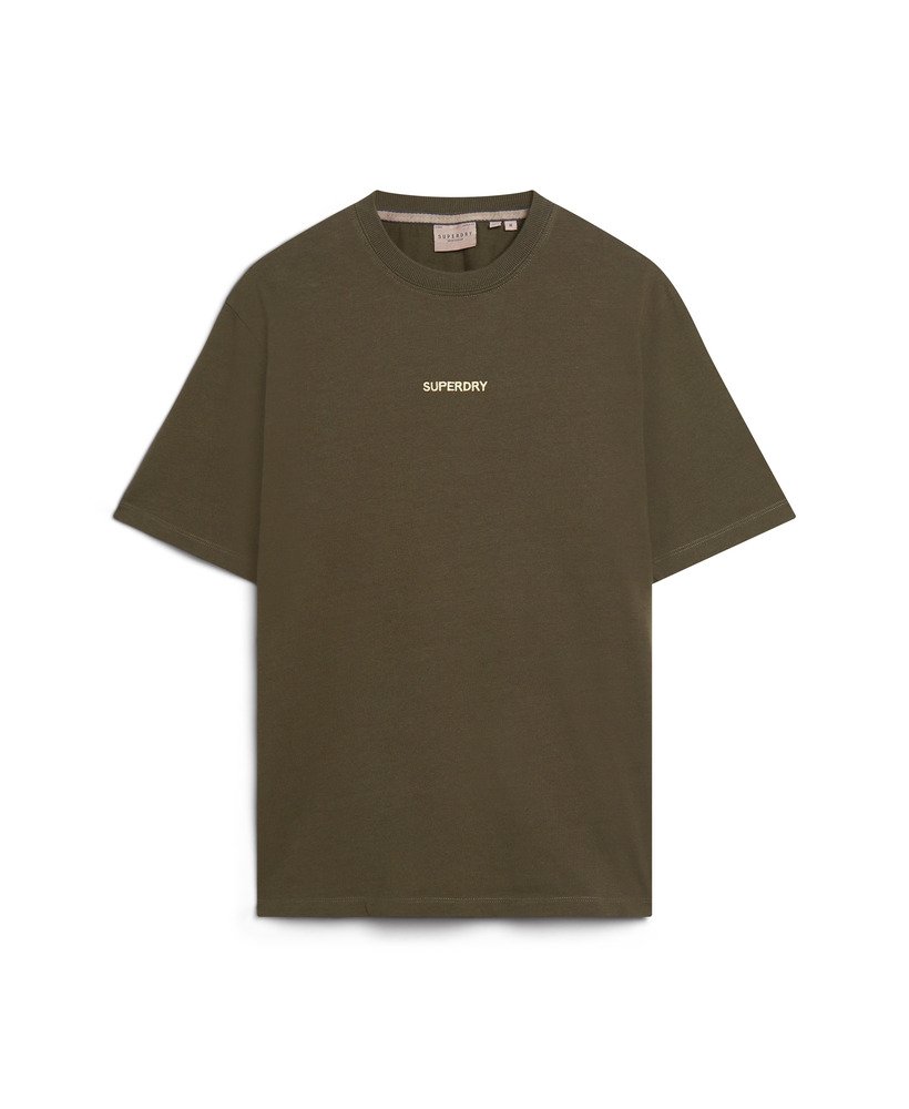 camiseta folgada com estampa de micro logo na cor cáqui militar.