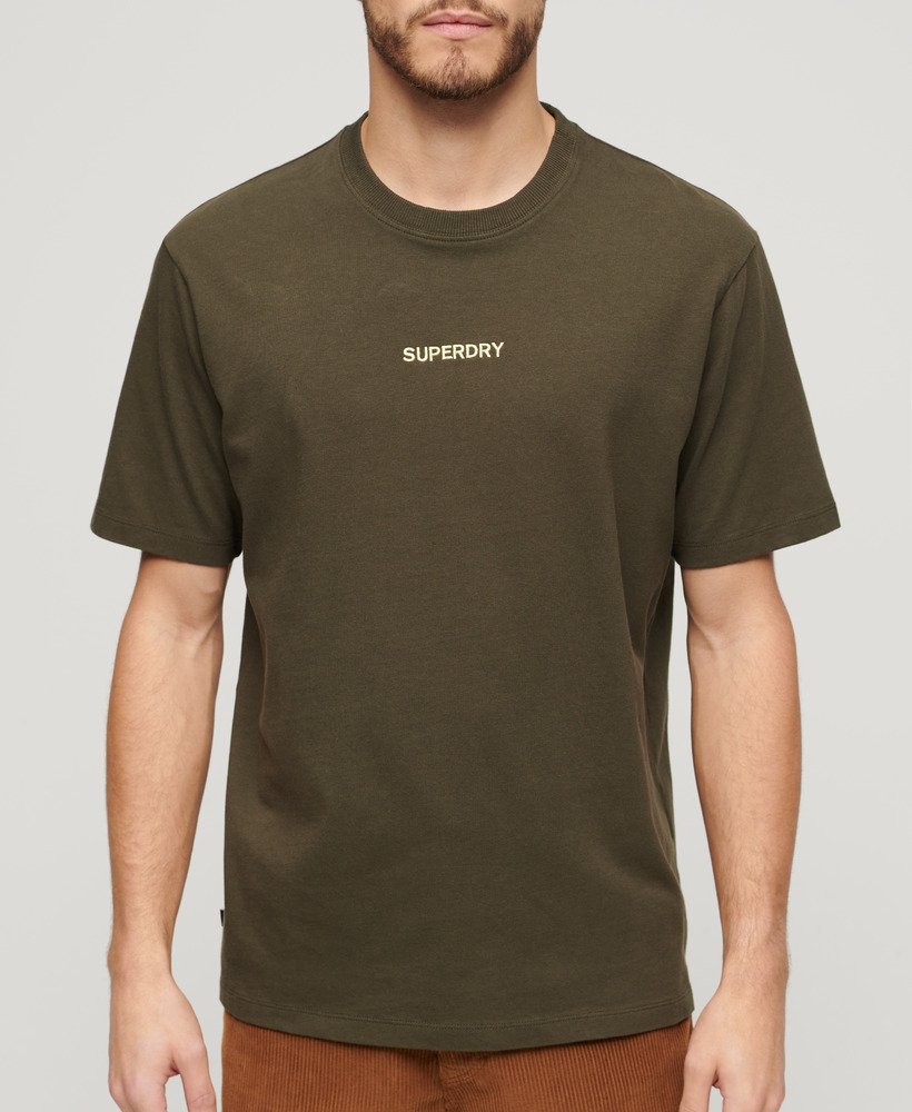 camiseta folgada com estampa de micro logo na cor cáqui militar.