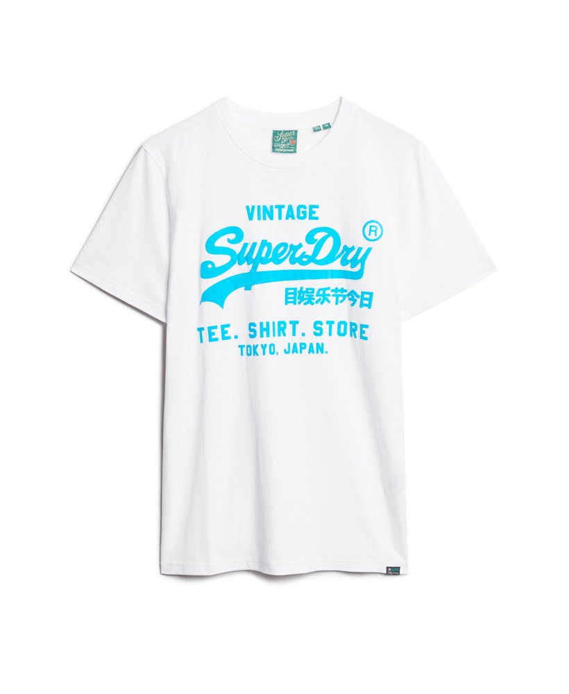 camiseta com logo vintage neon em optic