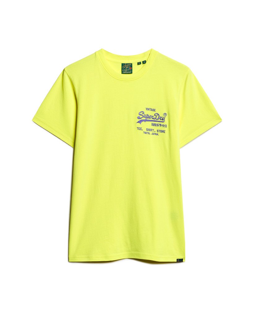 camiseta com logo vintage em neon amarelo neon