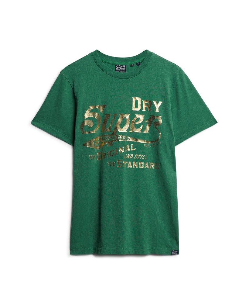 camiseta gráfica metallic workwear na cor verde pinho texturizada