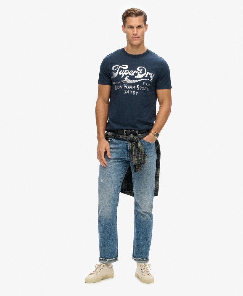 camiseta gráfica metálica workwear na cor eclipse navy slub