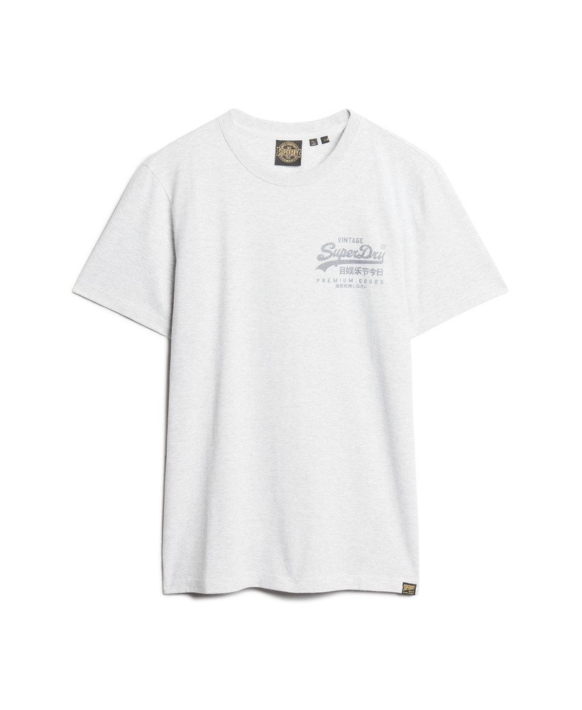camiseta vintage logo heritage com estampa no peito em cinza mesclado