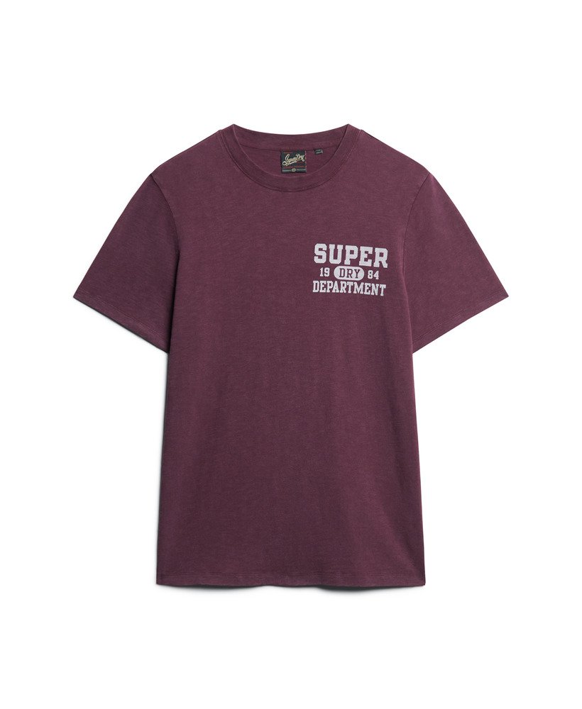 camiseta esportiva universitária com estampa na cor roxa figo texturizada.