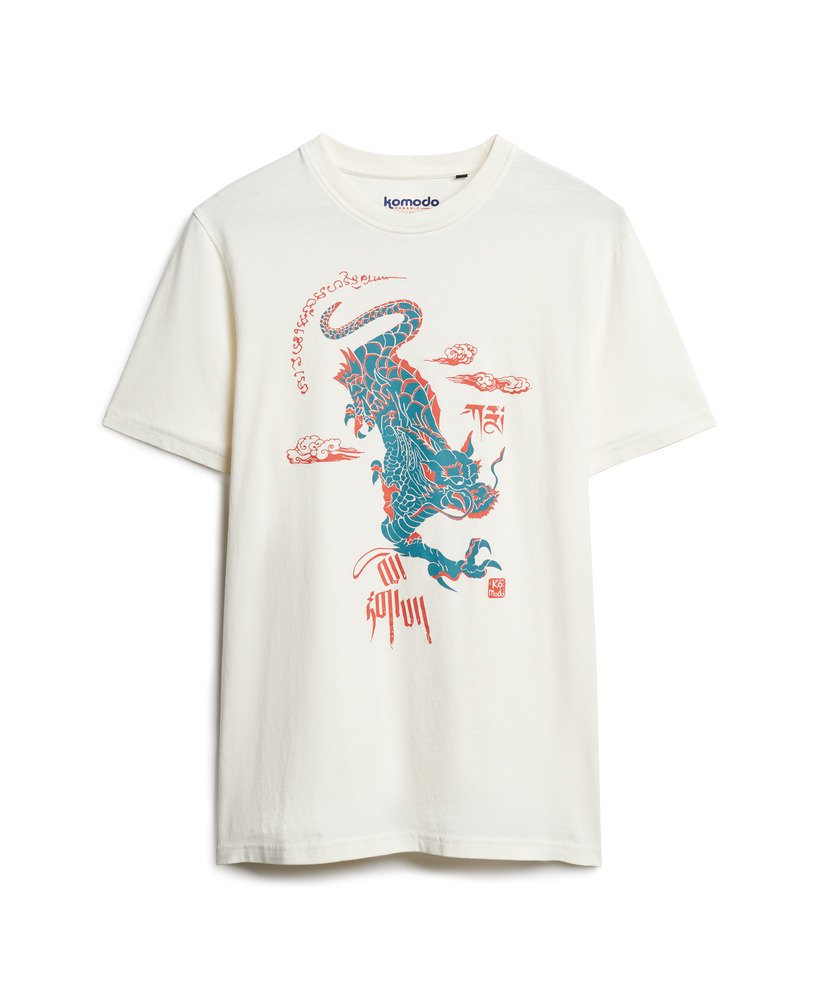 camiseta superdry x komodo kailash dragon na cor new chalk white