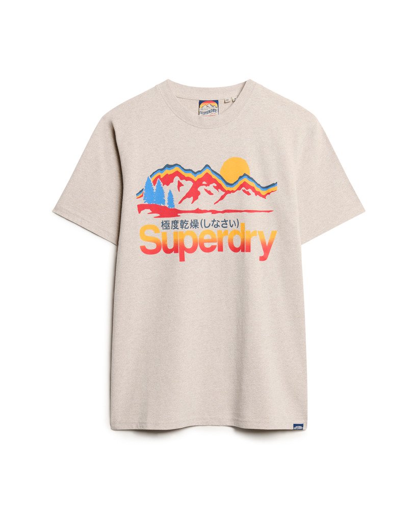 camiseta com estampa great outdoors na cor bege mesclado lavin.